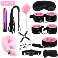 Handcuffs for Sex Nipple Clamps Whip Collar Set Erotic Rope BDSM Bondage Sex Toys Anal Butt Plug Tail Toy Chest - Ships From US