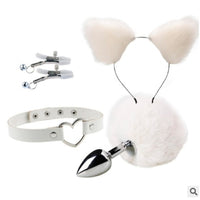 4pcs Sex Toys for Women Harness Goth Exotic Accessories Set Cute Headband Tail Plug Heart Collar Nipple Clamps Bondage Gear New - Ships From US