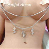Fashion Rhinestone sexy double nipple body chain Jewelry