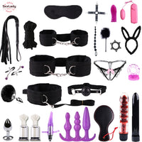 Erotic Sex Toys For vibrators BDSM Sex Bondage Set Sexy Handcuffs Whip Gag Nipple Clamps SM Bdsm Toys Tail Plug Toy Chest - Ships From US