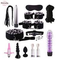 Erotic Sex Toys For vibrators BDSM Sex Bondage Set Sexy Handcuffs Whip Gag Nipple Clamps SM Bdsm Toys Tail Plug Toy Chest - Ships From US