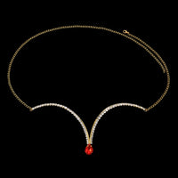 Red Crystal Chest Chain Support Bra Chain Ladies Sexy Lingerie Dress Decoration - Ships From US