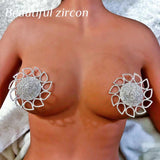 2pcs fashion crystal round tassel chest petal sexy nipple set bra sticker shiny Rhinestone Pasties