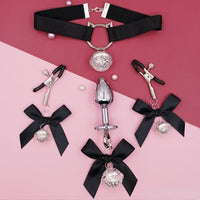 Stitch Butterfly Sex Toy Set, Adjustable Collar, Nipple Clamp, Anal Clip and Sex Toy Chain Leather Sex Kit - Ships From US