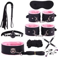 Sexy Leather BDSM Kits Plush Sex Bondage Set Handcuffs Sex Games Whip Gag Nipple Clamps Sex Toys - Ships From US