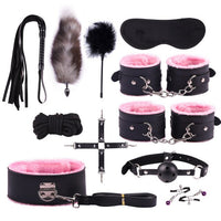 Sexy Leather BDSM Kits Plush Sex Bondage Set Handcuffs Sex Games Whip Gag Nipple Clamps Sex Toys - Ships From US