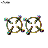 2PC Round Non Piercing Nipple Ring Stainless Steel Shield for Women