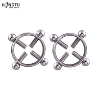 2PC Round Non Piercing Nipple Ring Stainless Steel Shield for Women