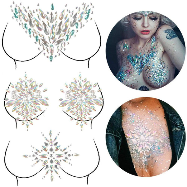 1Pcs Jewels Tattoo Rhinestone Stickers Body Gems Glitter Self-Adhesive Chest Decals