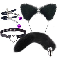 Sex Toys for Women Harness Goth Exotic Accessories Set Cute Headband Tail Plug Heart Collar Nipple Clamps Bondage Gear SM Set - Ships From US
