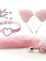 Sex Toys for Women Harness Goth Exotic Accessories Set Cute Headband Tail Plug Heart Collar Nipple Clamps Bondage Gear SM Set - Ships From US