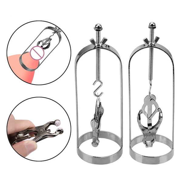 1 Pair Adjustable Metal Nipple Clips Breast massage Bondage Nipple Stimulator Torture Play Clamps Retention Device - Ships From US