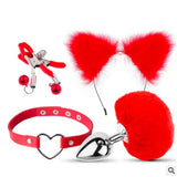 4pcs Sex Toys for Women Harness Goth Exotic Accessories Set Cute Headband Tail Plug Heart Collar Nipple Clamps Bondage Gear New - Ships From US