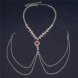 Sexy Underwear Chain Rhinestone Nipple Chain Clamp Jewelry for Women Red Heart Crystal Bra Necklace Nightclub Accessories