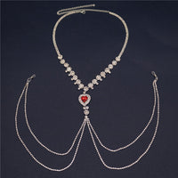 Sexy Underwear Chain Rhinestone Nipple Chain Clamp Jewelry for Women Red Heart Crystal Bra Necklace Nightclub Accessories