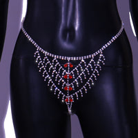 Luxury Crystal Red Tassel Underwear Thong Panties Bikini Waist Chain for Women Bling Rhinestone Sexy Nipple Chain Body Jewelry