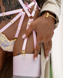 3-Piece Lace Lingerie Set Women Embroidery Floral Halter Bra Underwire + Thong Underwear Set Pink Bandage Sexy Bra Set